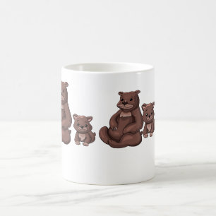 Taza de café con ilustración de mamá osa y cachorr