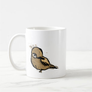 Taza de café con ilustración de pájaro marrón dudo