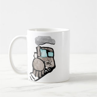 Taza de café con ilustración de tren en acuarela a