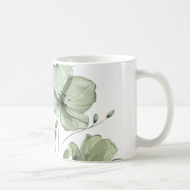 Taza de café con ilustración floral verde suave y