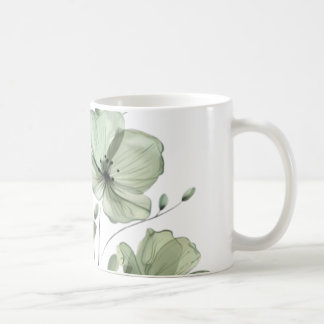 Taza de café con ilustración floral verde suave y