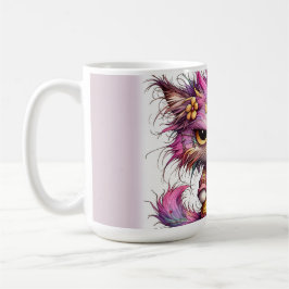 Taza de café con imagen colorida de gato enfadado