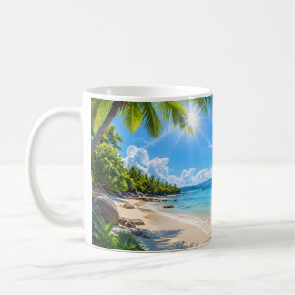 Taza de café con impresionante vista del océano tr