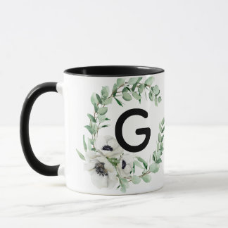 Taza de café con inicial de letra G floral