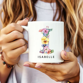 Taza de café con inicial floral personalizada, reg