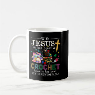 Taza De Café Con Jesús En Su Corazón Crochet Hook En Su Mano T