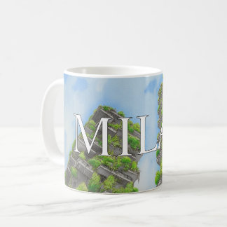 Taza de café con la silueta moderna del bosque ver