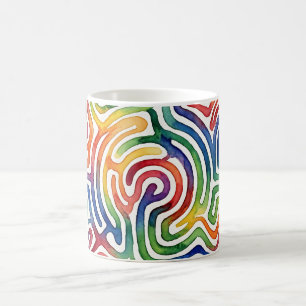 Taza de café con laberinto abstracto de acuarela a