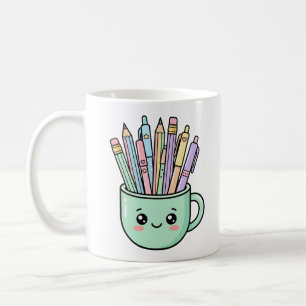 Taza de café con lápices de maestra Kawaii Gracias