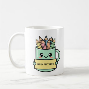 Taza de café con lápices Señal en blanco Gráfica p