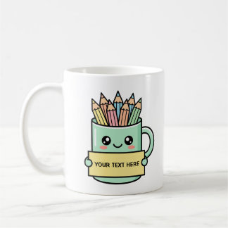 Taza de café con lápices Señal en blanco Gráfica p