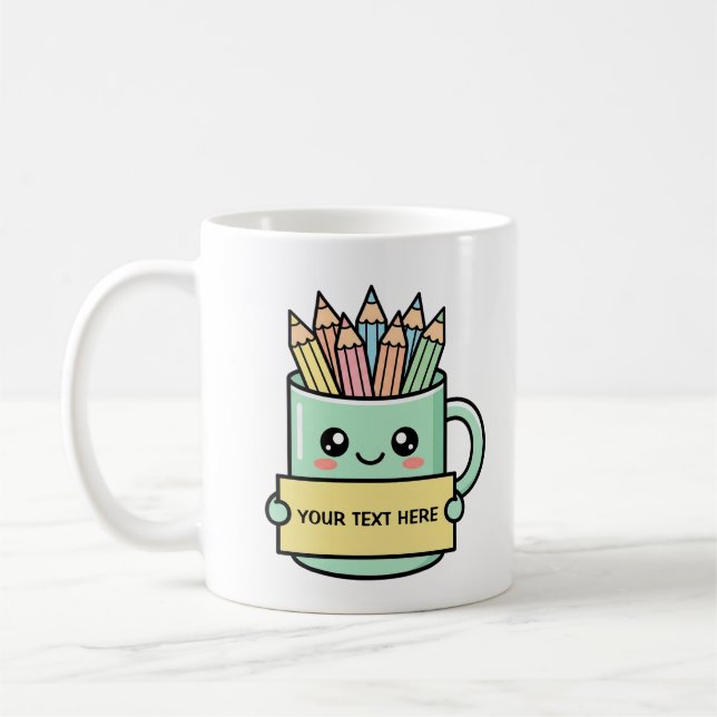 Taza de café con lápices Señal en blanco Gráfica p (Izquierda)