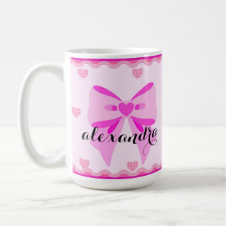 Taza de café con lazo rosa personalizado Alexandra
