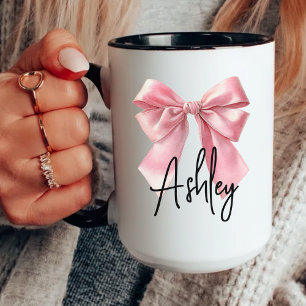 Taza de café con lazo rosa personalizado regalo de