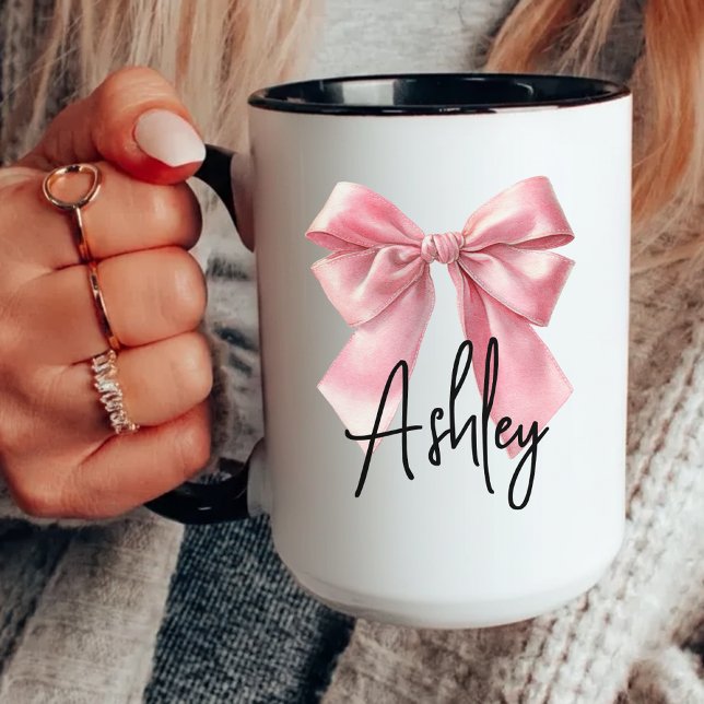 Taza de café con lazo rosa personalizado regalo de (personalized coffee mug,  birthday gift for her, bridesmaid coffee mug, gift for besties or coworker)