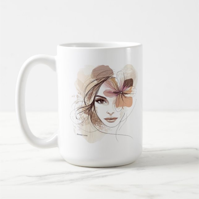 Taza de café con letra de canción Almost Love de M (Izquierda)