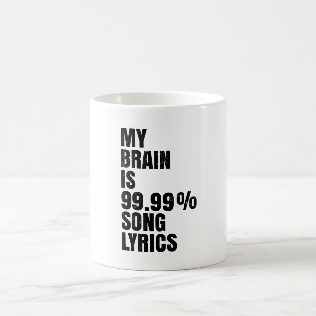 Taza de café con letras de canciones de mi cerebro (Centro)