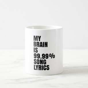 Taza de café con letras de canciones de mi cerebro