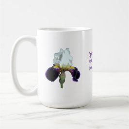 Taza de café con lirio púrpura y blanco con cita