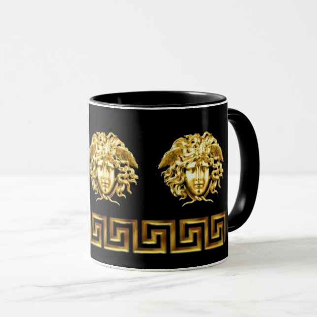 Taza de café con llave griega de Medusa dorada (Anverso derecho)