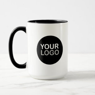Taza de café con logo de empresa en blanco y negro