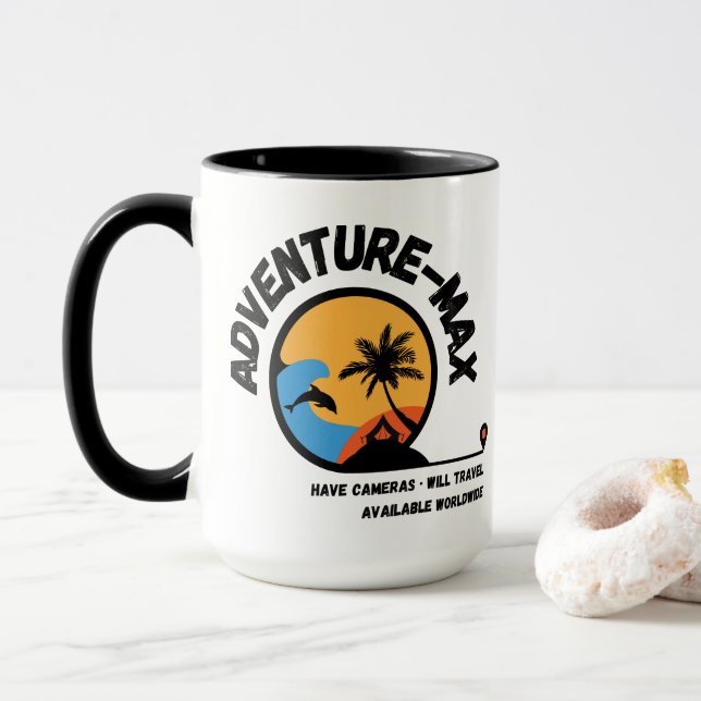Taza de café con logotipo de Adventure-MAX (Con donut)