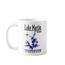Taza de café con mapa náutico azul de Lake Martin 