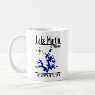 Taza de café con mapa náutico azul de Lake Martin