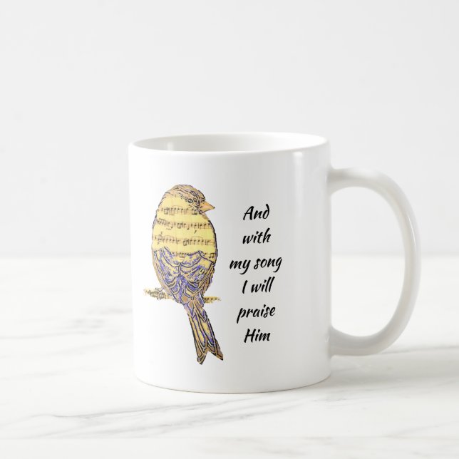 Taza De Café Con mi canción lo alabo Biblia Scripting Bird (Derecha)