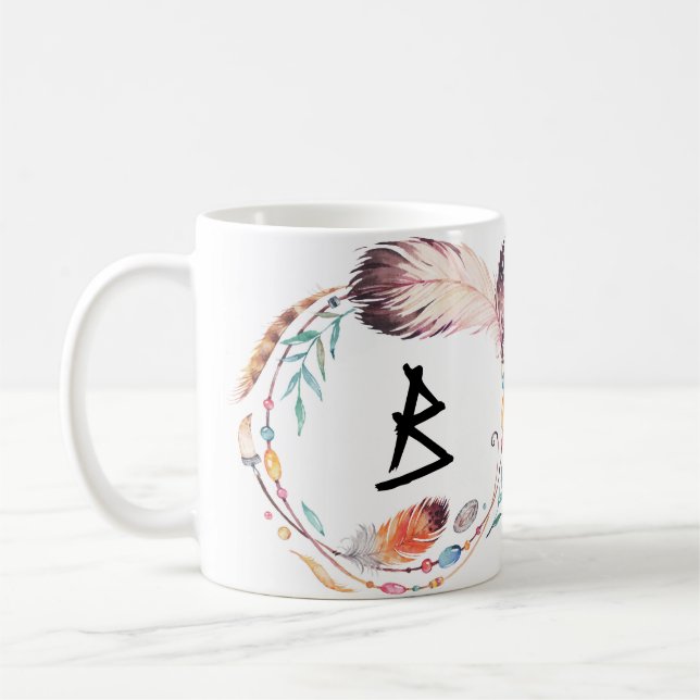 Taza De Café Con Monograma Boho Personalizable (Izquierda)