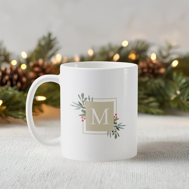 Taza de café con monograma de botánicos de Navidad (Subido por el creador)