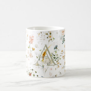 Taza de café con monograma de jardín de flores ele