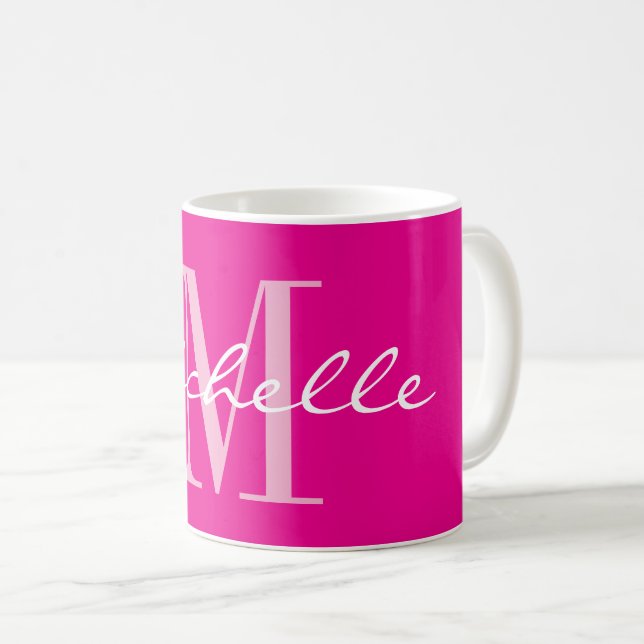 Taza de café con monograma de nombre rosa neón ele (Anverso derecho)