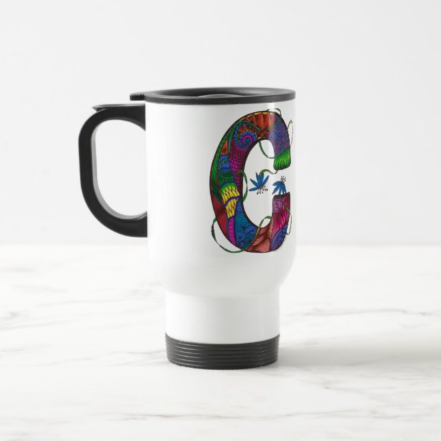 Taza de café con monograma del viajero de la letra (Izquierda)