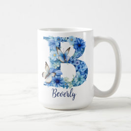 Taza de café con monograma Floral Blue de 15 oz