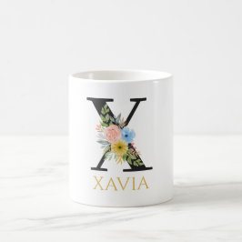 Taza de café con monograma floral en acuarela