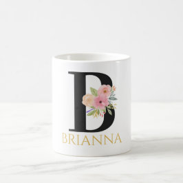 Taza de café con monograma floral en acuarela