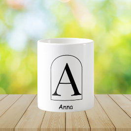 Taza de café con monograma inicial de arco moderno
