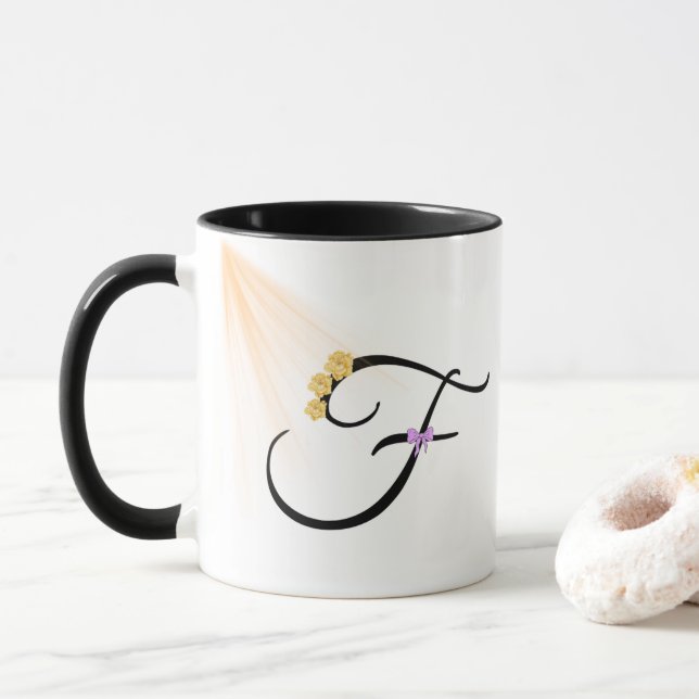 Taza de café con monograma letra F (Con donut)