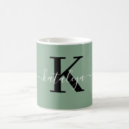Taza de café con monograma negro personalizado y n