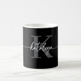 Taza de café con monograma negro personalizado y n