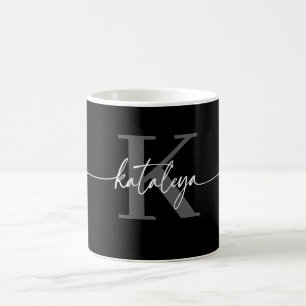 Taza de café con monograma negro personalizado y n