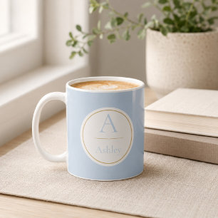 Taza de café con monograma personalizado en azul p