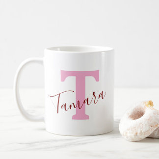 Taza de café con monograma rosa | Nombre personali