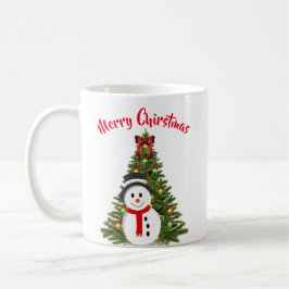 Taza de café con muñeco de nieve y árbol de Navida