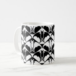 Taza de café con murciélago en blanco y negro