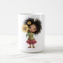 Taza de café con niña sosteniendo girasol (#2)