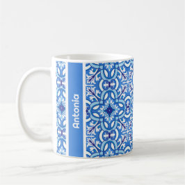 Taza De Café Con nombre 🤍 💙 blanco y azul Porto Azulejos