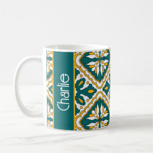 Taza De Café Con nombre💛💚 Hermosas baldosas marroquíes