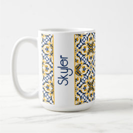 Taza De Café Con nombre 💙 💛 Hermosos Azulejos azules y amaril